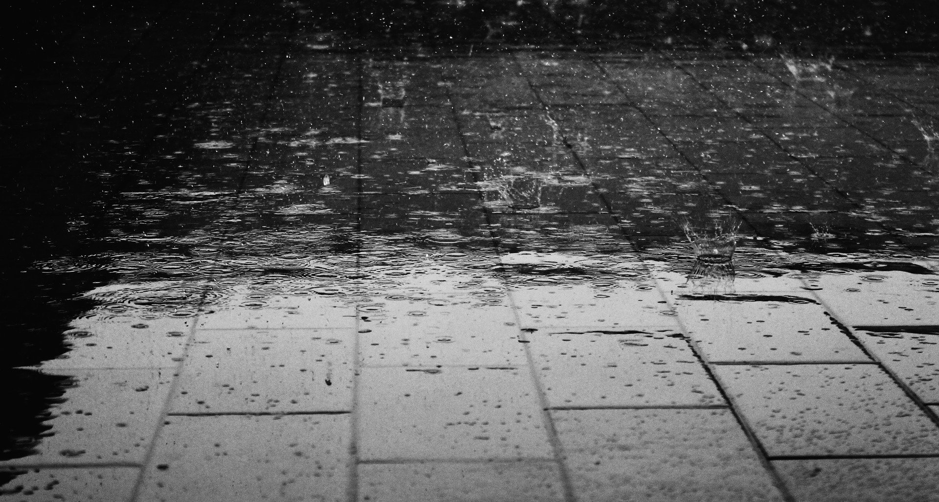 Raining on the stone pavement